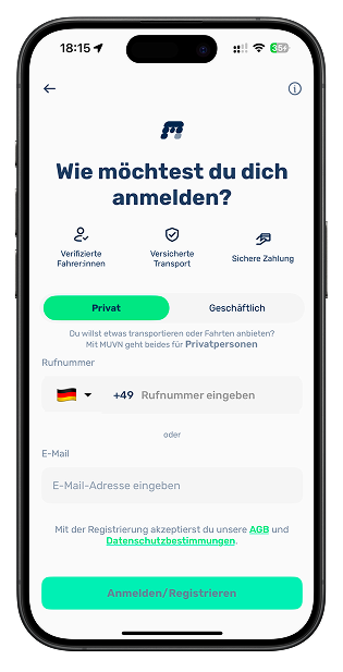 MUVN App auf dem Handy