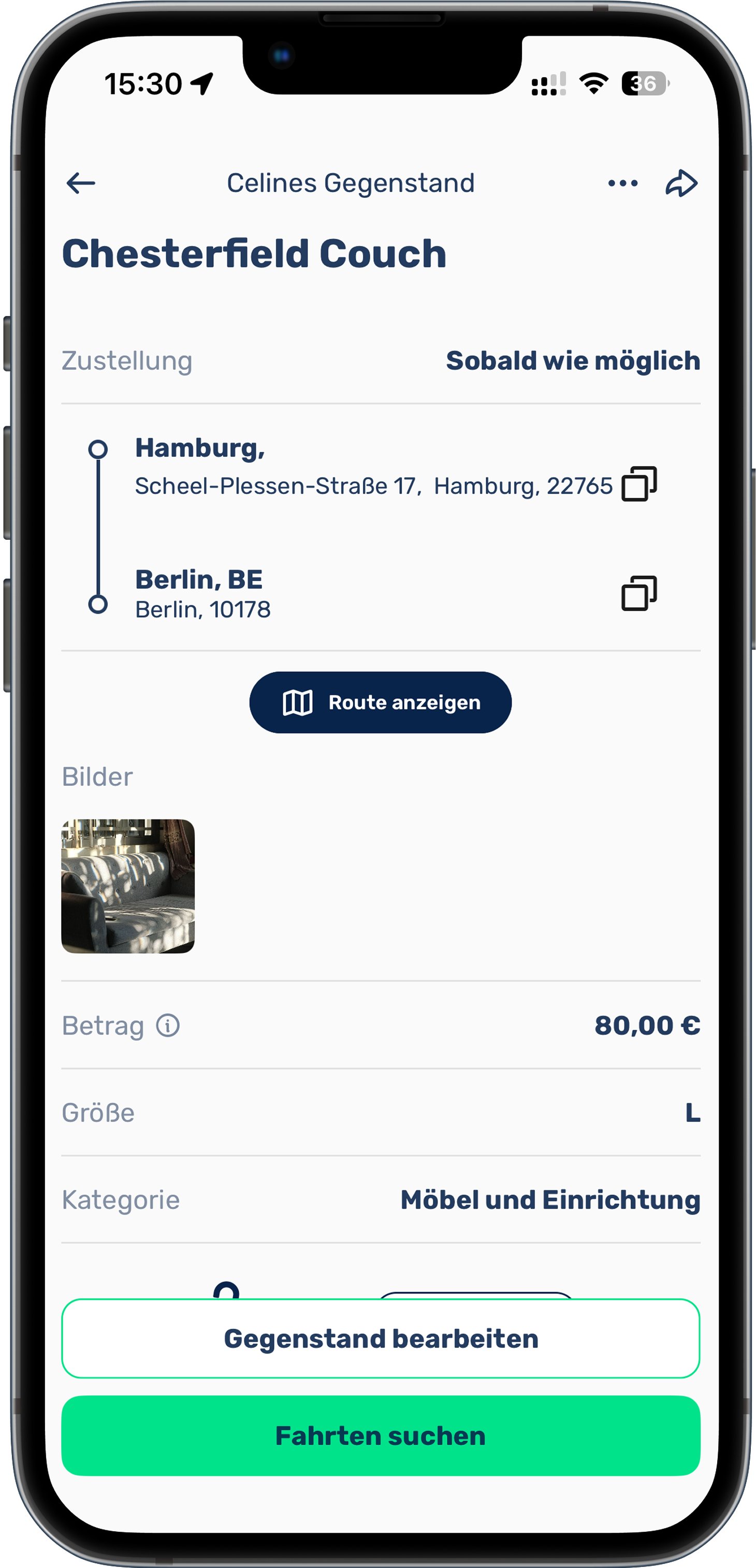 Die MUVN-App zeigt offene Anfragen in der Nähe